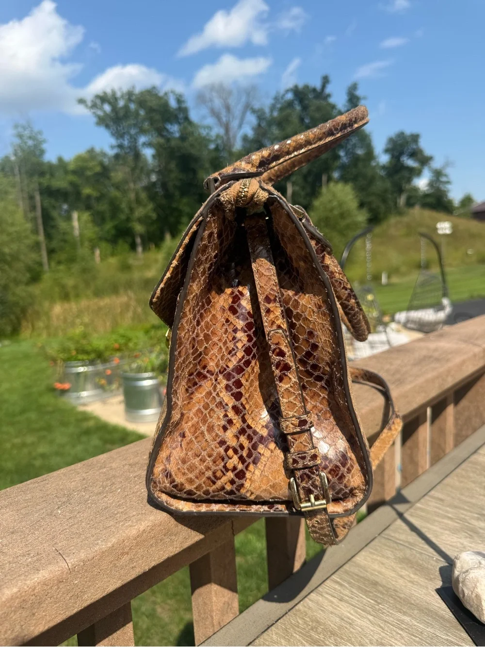 EUC Michael Michael Kors Hudson Snake-Embossed Leather Satchel Crossbody Bag